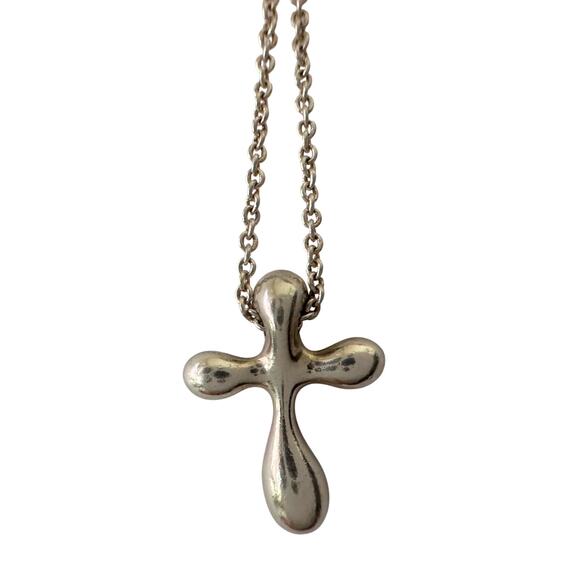 Tiffany and Co Elsa Peretti Cross Pendant Necklace in Sterling Silver (16") - Picture 1 of 12
